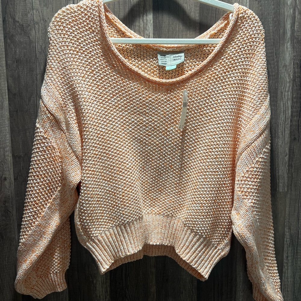 Anthropologie Off-the-Shoulder Peach Orange Knit Sweater NWT Size Womens small - Picture 3 of 6